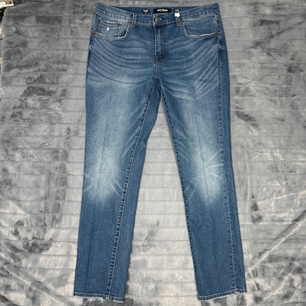 MBX Denim Los Angeles Mens Blue Slim Straight Stretch Jeans W36 L32 Medium Wash
